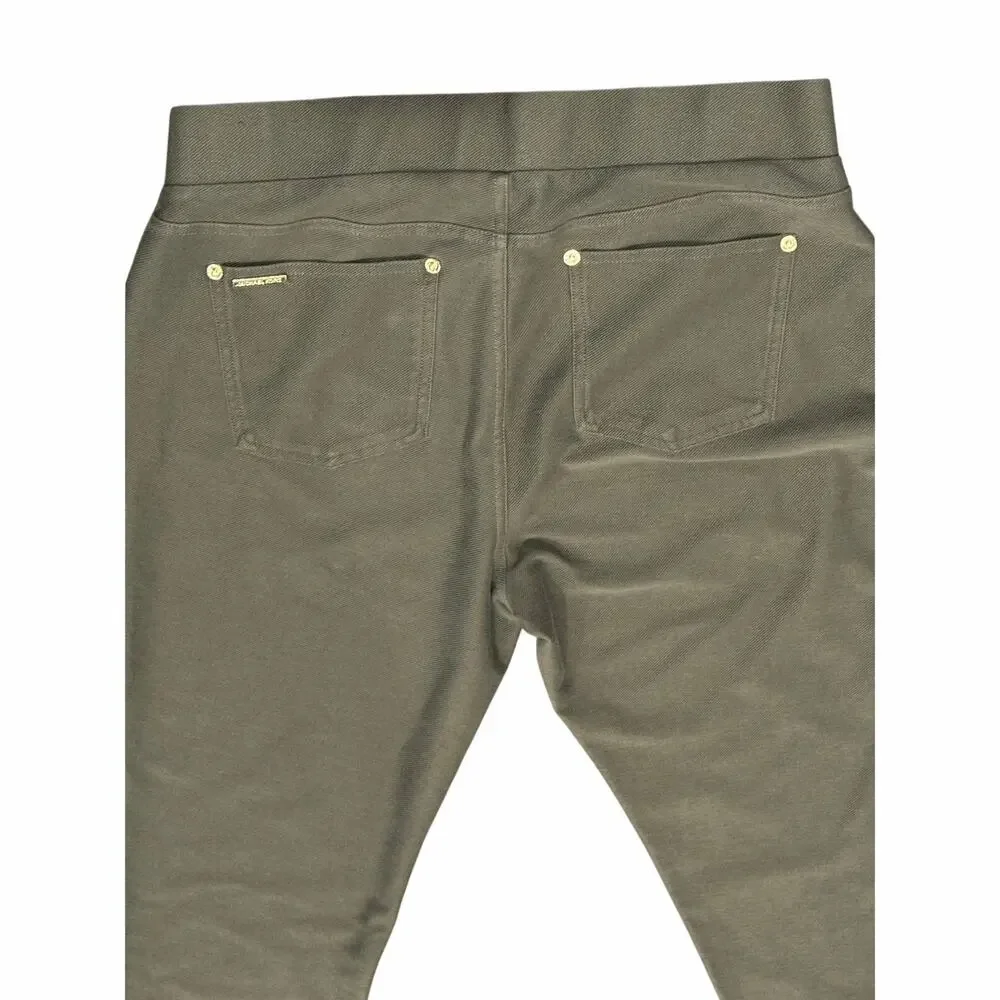 Michael Kors Olive Green Stretch Ankle Pants L NWOT Stud Pocket Slit Hem